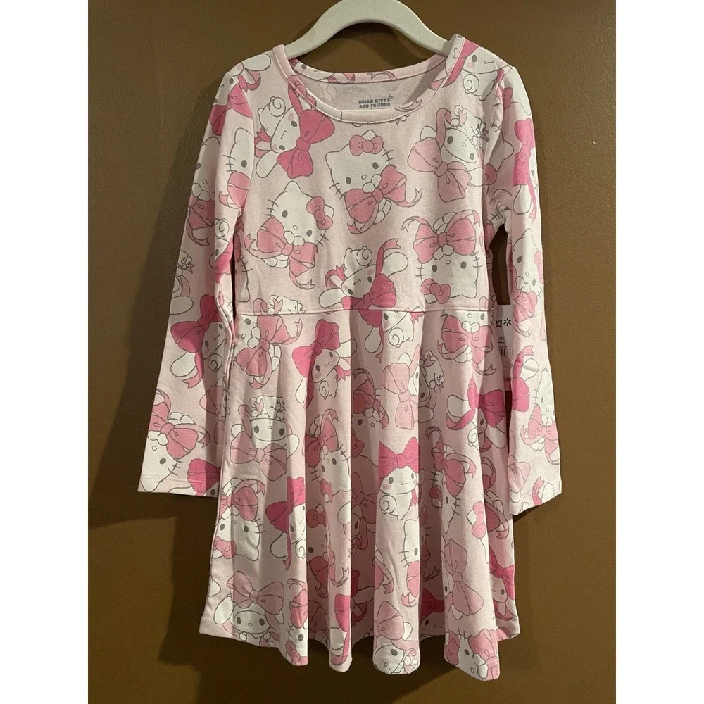 Hello Kitty and Friends Girls Pink Print Dress with Long Sleeve Size 4T NWT
